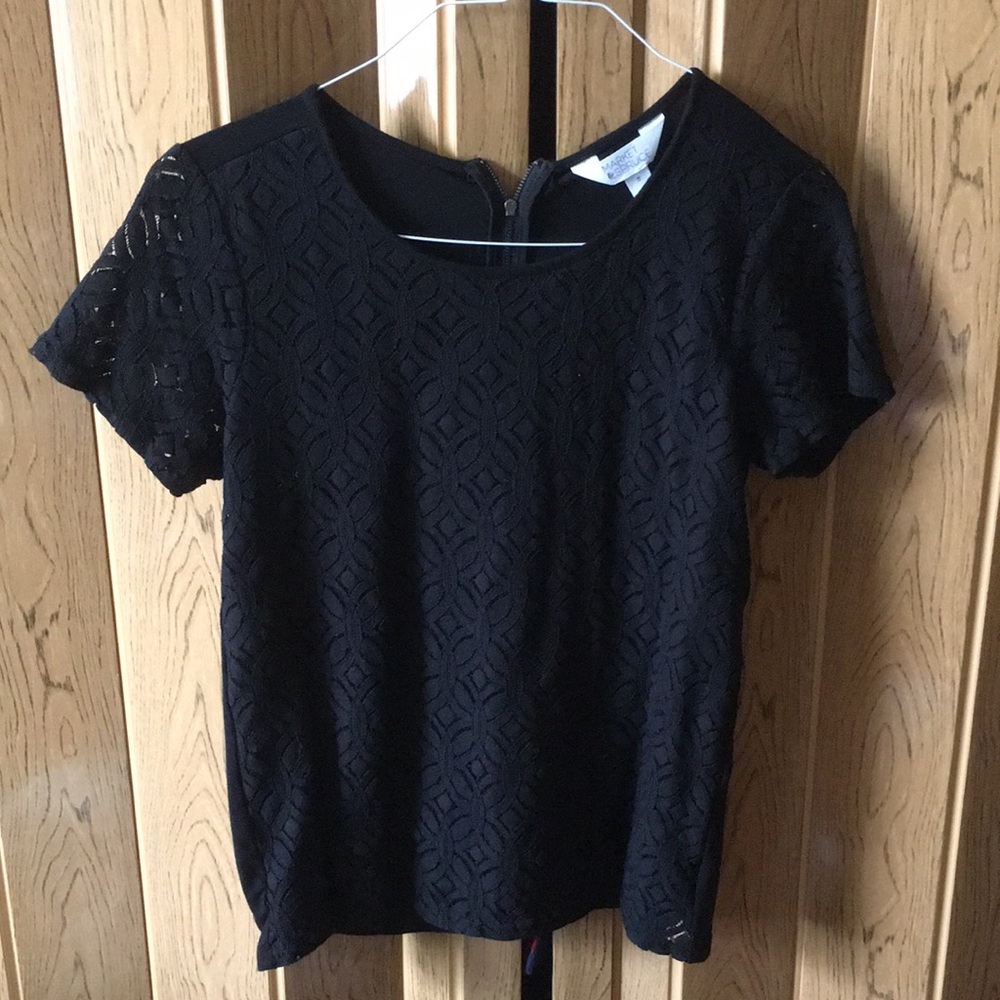 Market & Spruce Hans Crochet Front Mixed Material Top Black Size Medium